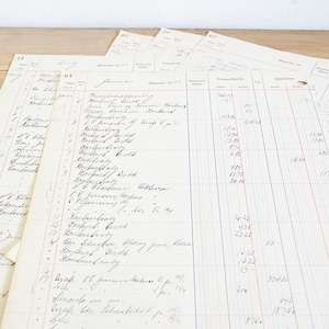 Vintage antieke originele grootboekpagina's met handschrift, handgeschreven boekhoudbladen, journaling ephemera collage scrapbooking, oversized