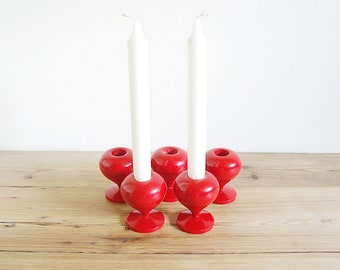 Vintage red candleholder in wood in great design, Danish Christmas, hygge cozy candlesticks, Scandinavian stylish unique,