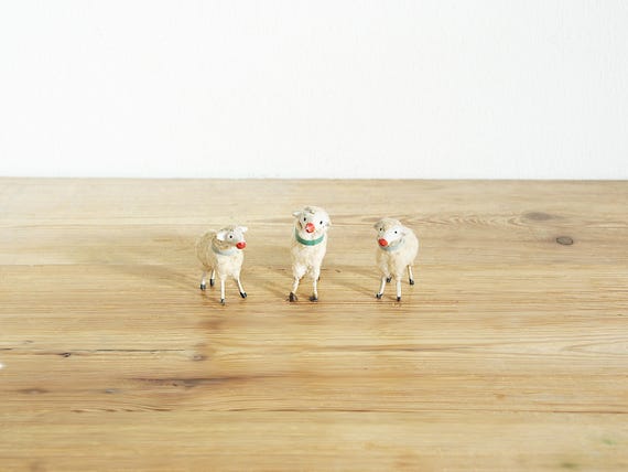 Vintage Putz Sheep, Antique Wool Sheep, Old Christmas Nativity