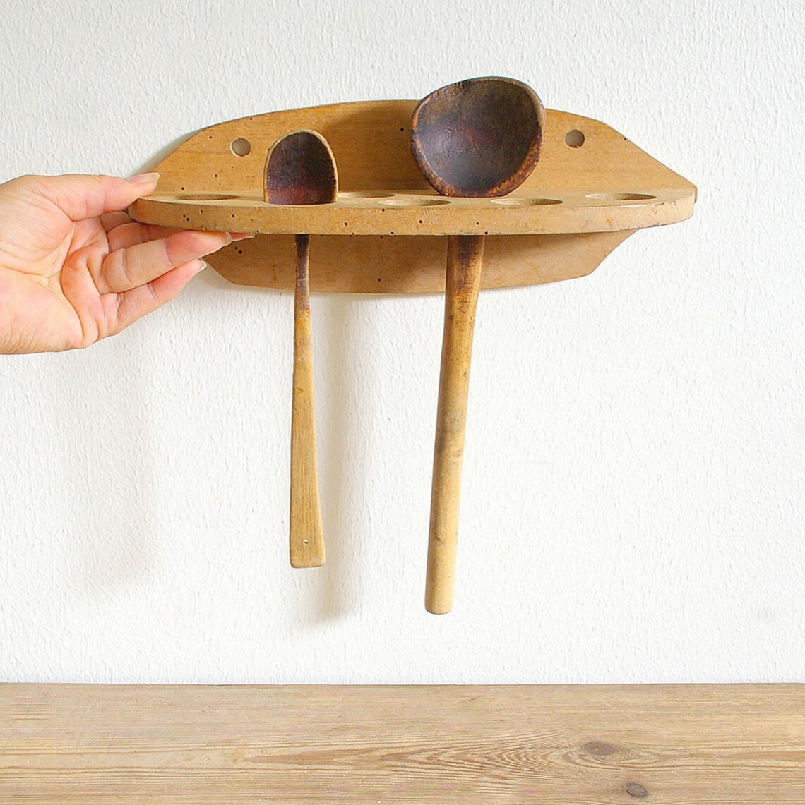 Vintage spoon holder wooden primitive rack rustic spoon Etsy
