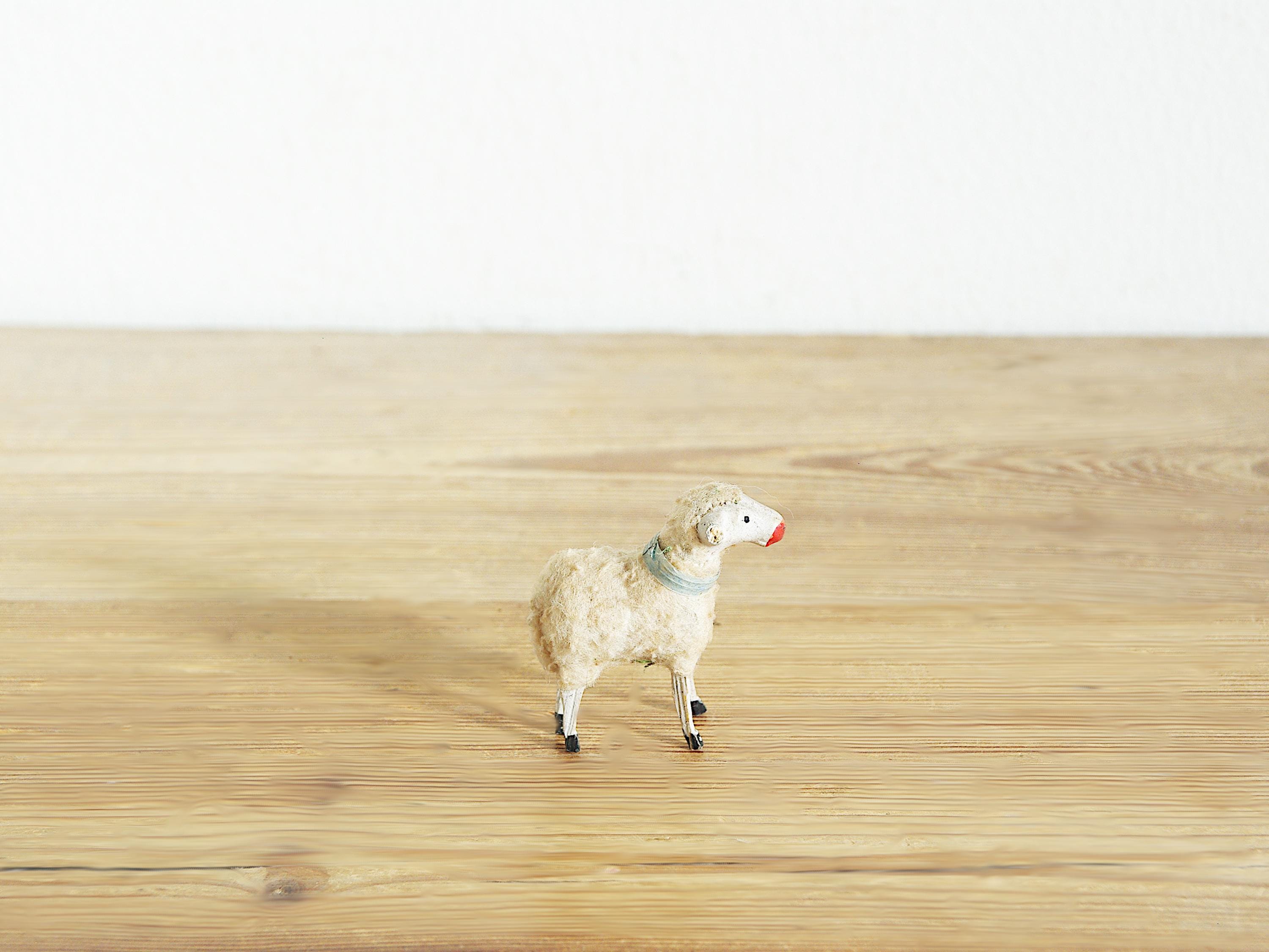Vintage Putz Sheep, Antique Wool Sheep, Old Christmas Nativity
