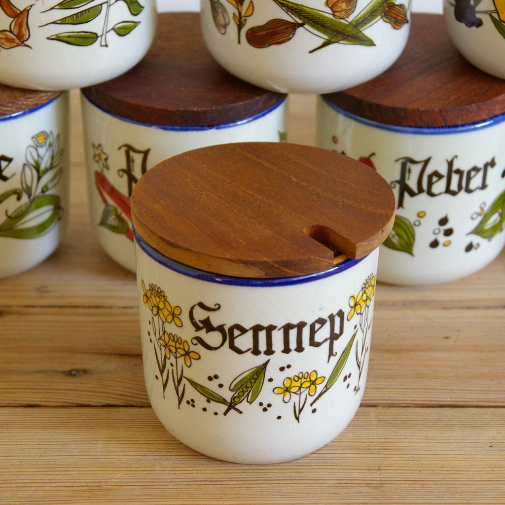 Vintage Spice Jars Knabstrup Ceramic Teak Lid Spice Boxes Etsy Ireland