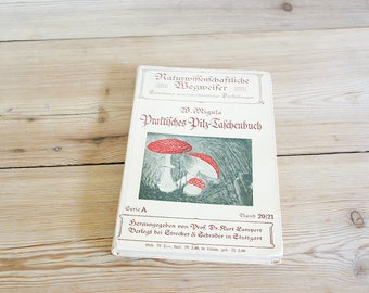 Vintage antique mushroom book filled with color illustrations, botanical fungi guide, Collage, pages journaling supply, antique old