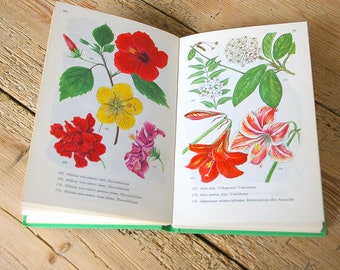 Vintage flower book guide houseplants, 100+ color flower illustrations, wall decor pages, collage prints, journaling, monstera fig plant