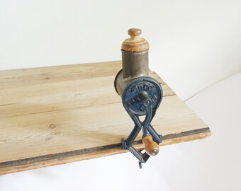 Vintage nut or almond grinder in blue, old nut mill, Country kitchen decor, Farmhouse decor, Baking hand tool, utensil for cooking meal