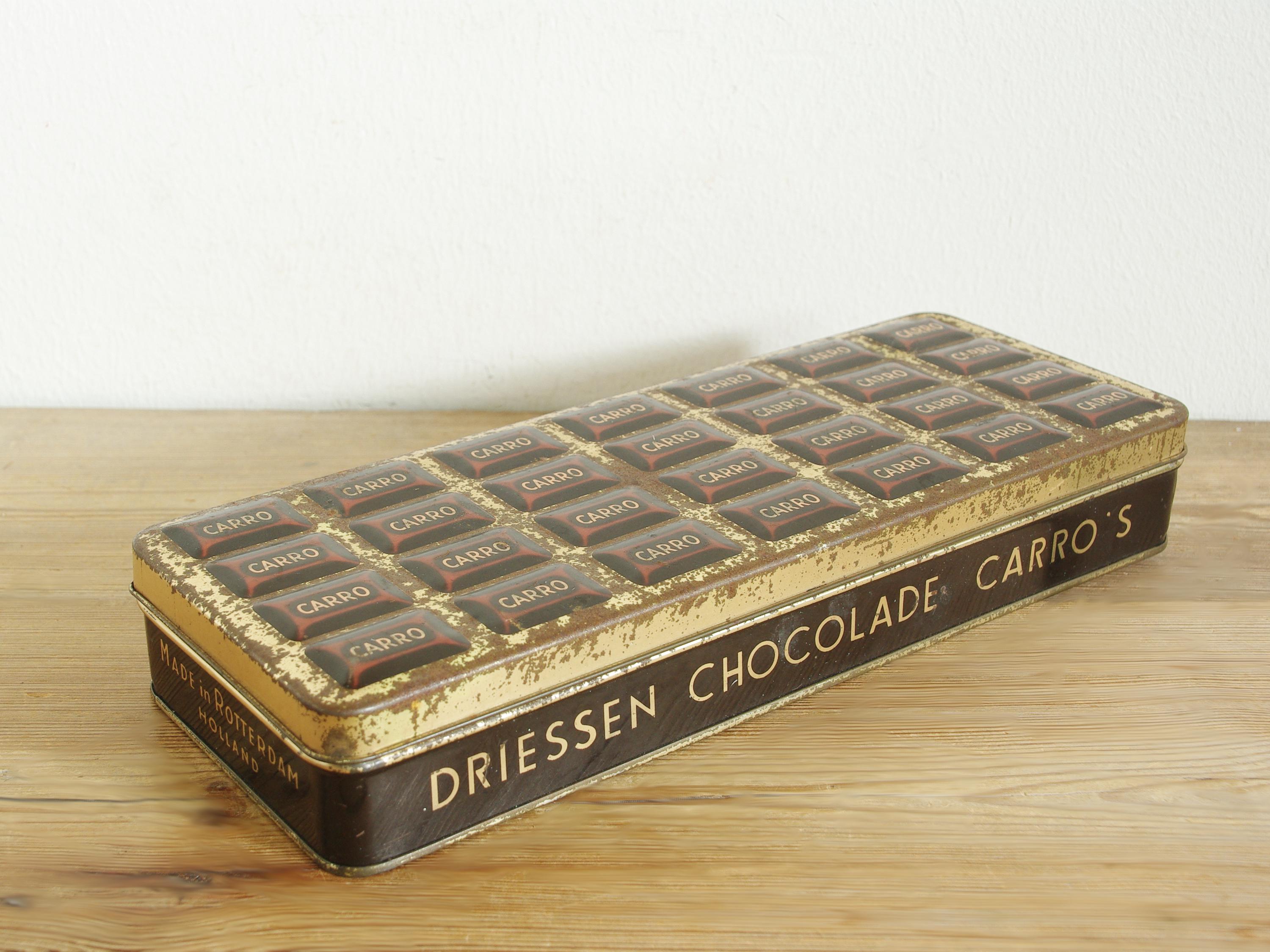 Vintage Driessen Chocolate Tin Carro, Old Storage Container