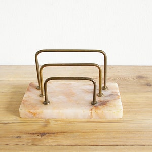 Vintage letter holder onyx alabaster desk organizer, home office desk accessory, marbled phone holder, study library, journaling storage image 2