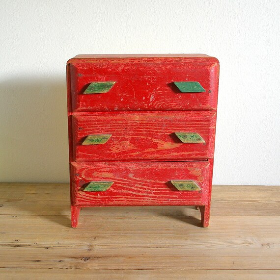 Vintage Doll Dresser Wood Chest Of Drawers Catchall Wooden
