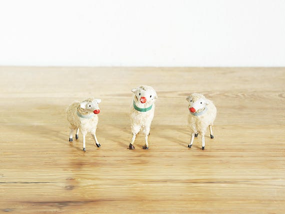 Vintage Putz Sheep, Antique Wool Sheep, Old Christmas Nativity