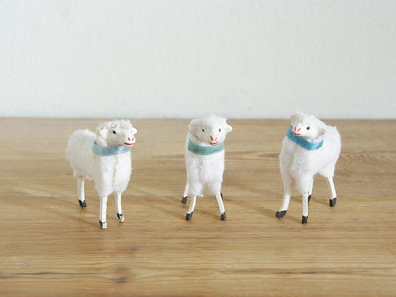 Vintage Rare Putz Sheep, Antique Wool Sheep, Christmas Nativity