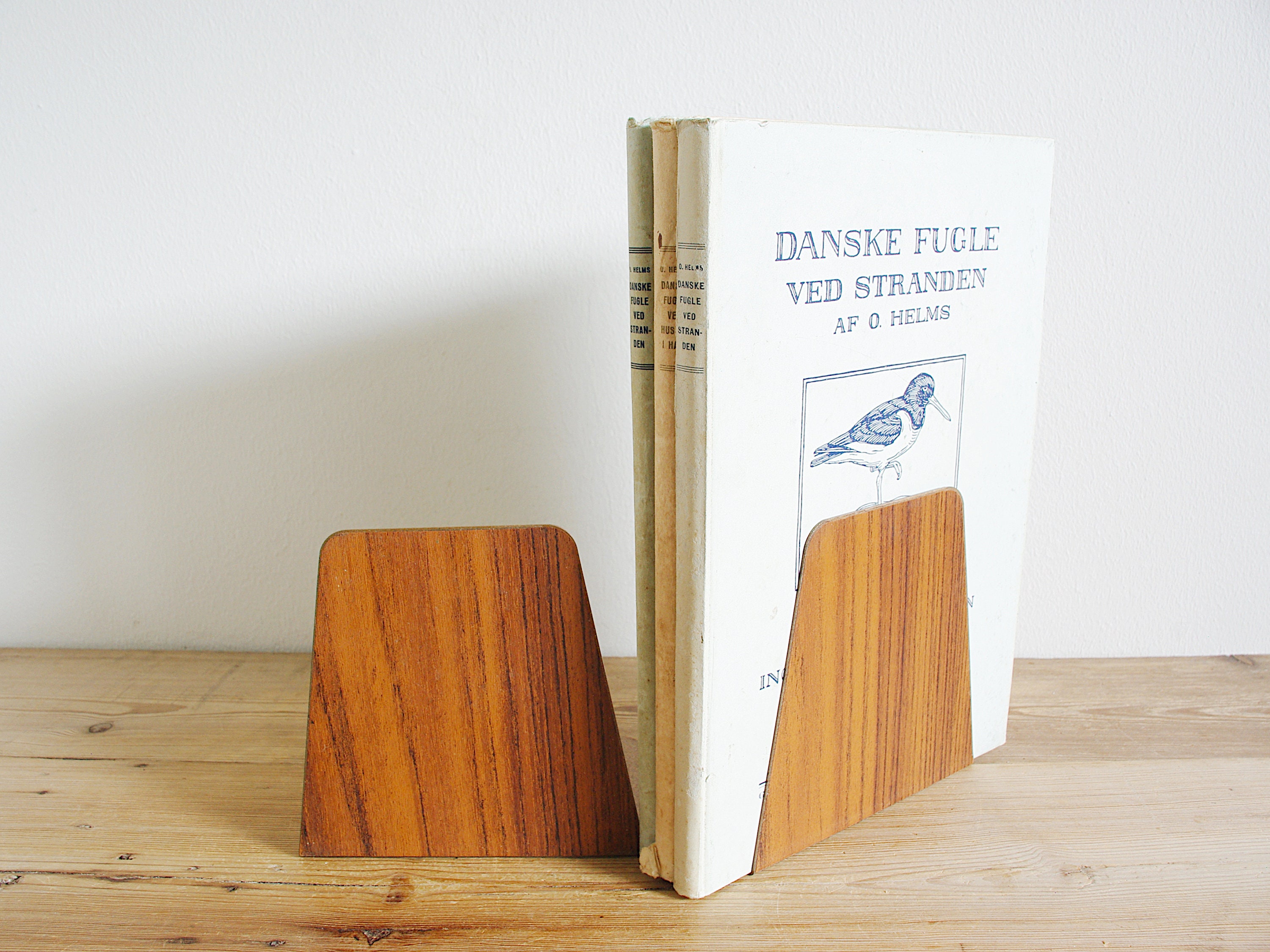 Vintage Pair Metal Bookends in Teak Look, Mid Century Modern Style