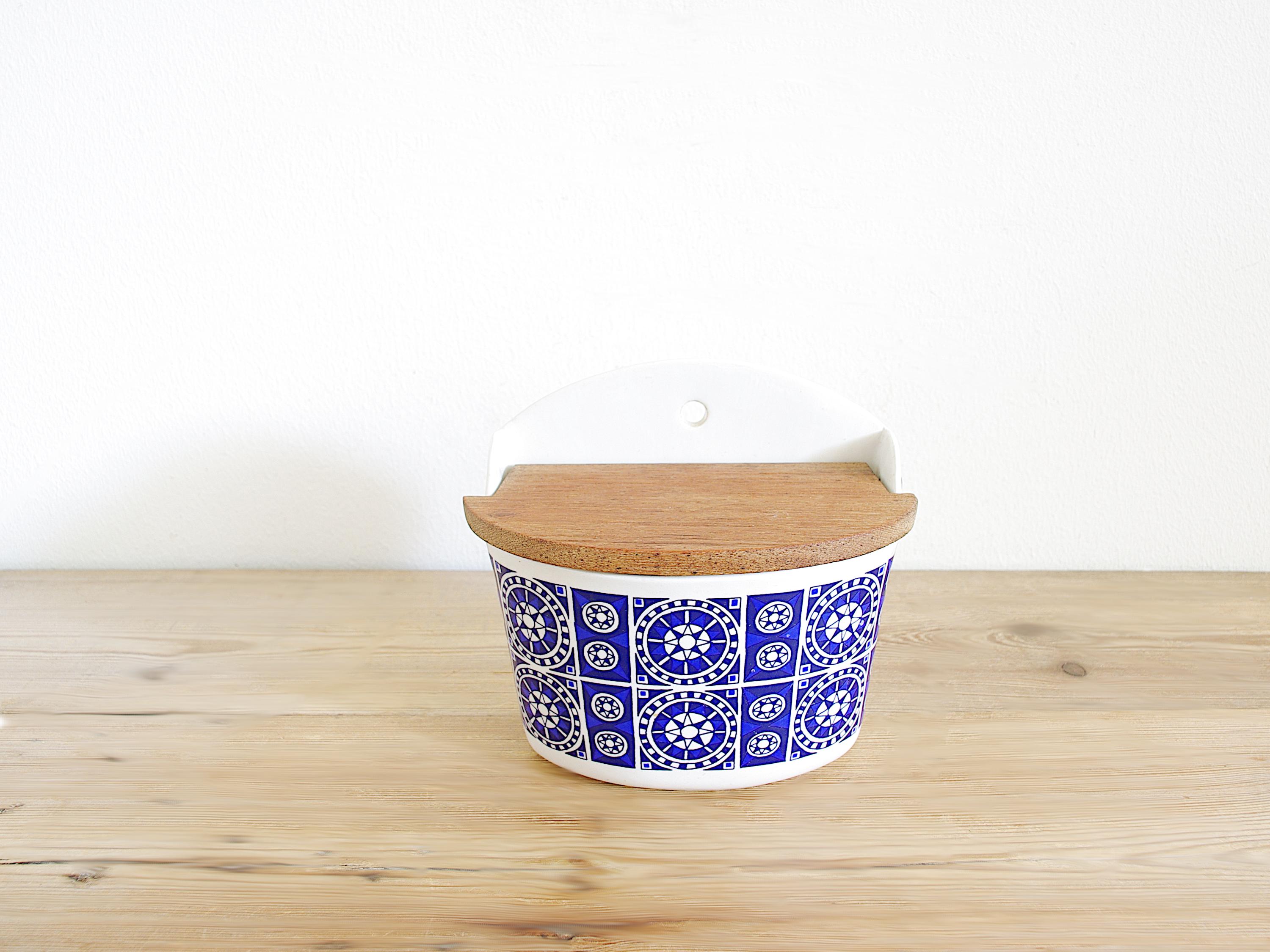 Vintage Egersund Salt Box With Teak Lid, Salt Cellar Retro