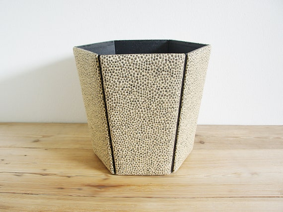 Vintage Jim Thompson silk covered bin or basket, waste paper basket, office decor storage, unique interior design piece, original thai silk