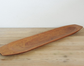 Vintage teak tray in Danish Mid century modern design, wood serving dish, display desk catchall, simple minimalist Scandinavian, fruit bowl