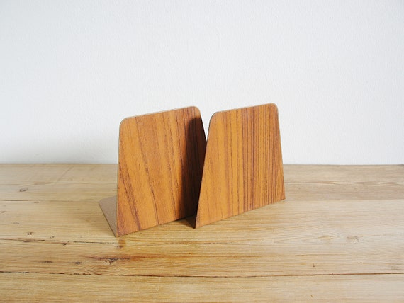 ラング社 SUSAN WINGET アドレスブック レトロ ヴィンテージ Vintage Pair Metal Bookends in Teak Look, Mid Century Modern Style
