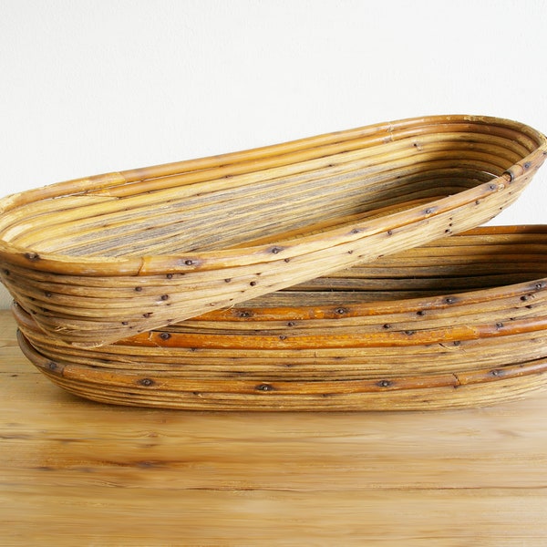 Vintage long bread baking basket, old Proofing Proving, Fruit bowl oval, Farmhouse kitchen, decorative wicker basket