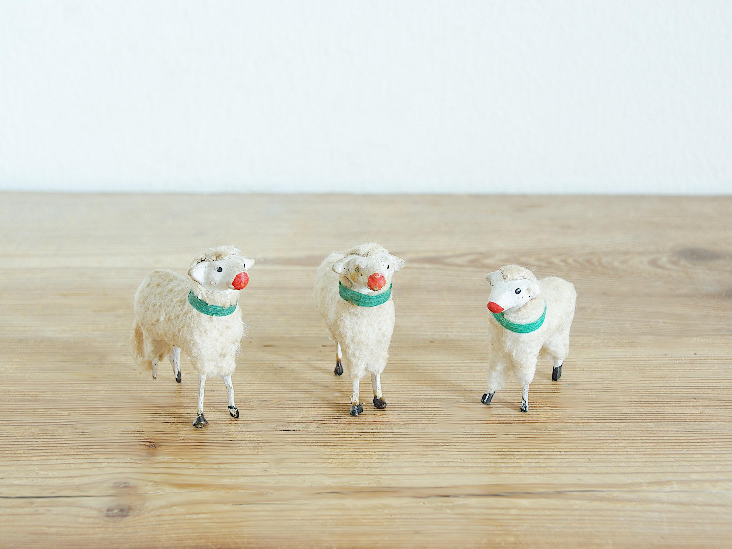 Vintage Putz Sheep, Antique Wool Sheep, Christmas Nativity