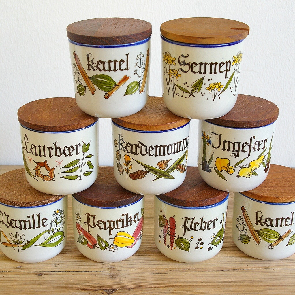 Vintage Spice Jars Knabstrup Ceramic Teak Lid Spice Boxes Etsy Ireland