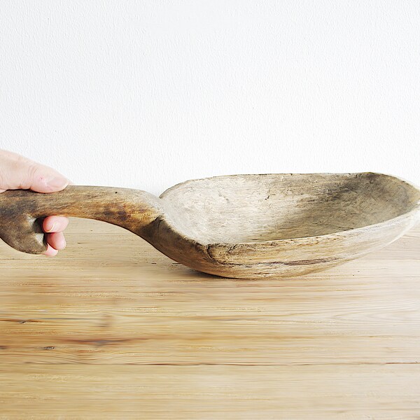 Vintage big antique wooden scoop, flour grain spoon, Rustic Primitive hand carved, kitchen wall art, Collectible old, decorative worn old