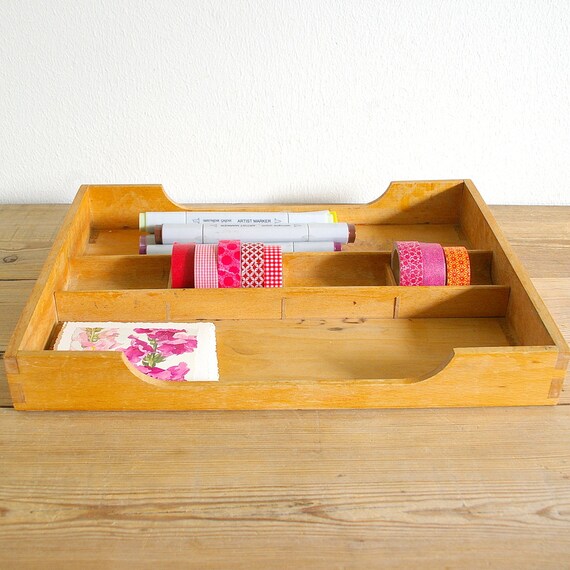 Vintage Wooden Tray Divided Box Journaling Storage