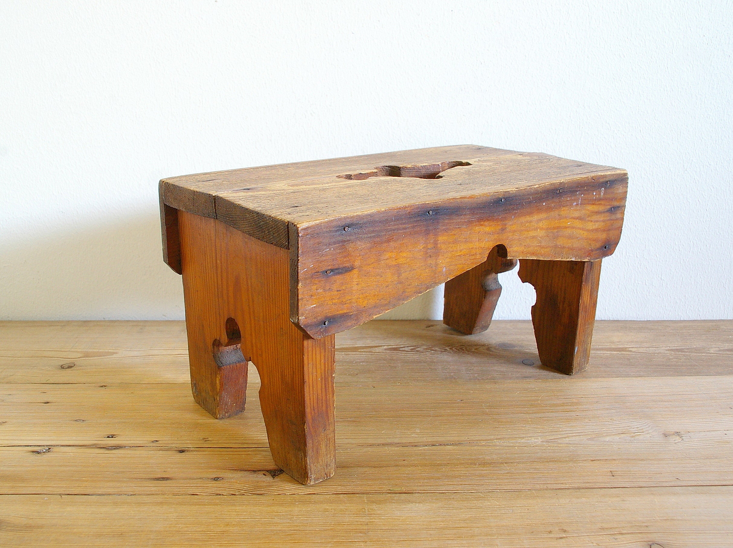 Vintage Wooden Step Stool, Foot Stool Primitive, Rustic Side Table, Bed ...