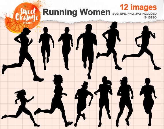 Download Running Woman S 108so Clipart Silhouettes Cut Files Instant Etsy