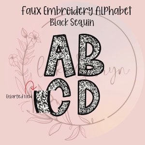 Faux Embroidery Black Sequin Alphabet, PNG, sequins, alphabet
