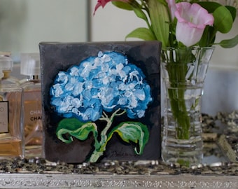 Blue Hydrangea Painting On Canvas | Mother&#39;s Day Gift | Wedding Shower Gift | Bathroom Flower Artwork | Flower Artwork for Home |