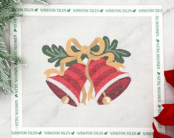 Christmas Bells Hand Painted Needlepoint Canvas | 16 Mesh