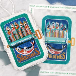 Sardine Squad Hand Painted Needlepoint Canvas on 18 Mesh | Craft Kit