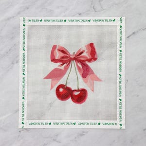 Cherry Bomb Needlepoint Canvas | Cherry with Bow Canvas 18 & 13 Mesh