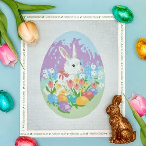 Mister Rabbit Easter Hand Painted Needlepoint Canvas | 18 Mesh 13 Mesh Bunny Rabbit Pillow