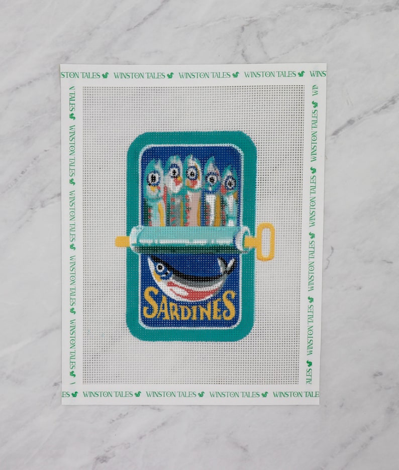 Sardine Squad Hand Painted Needlepoint Canvas on 18 Mesh | Craft Kit image 3