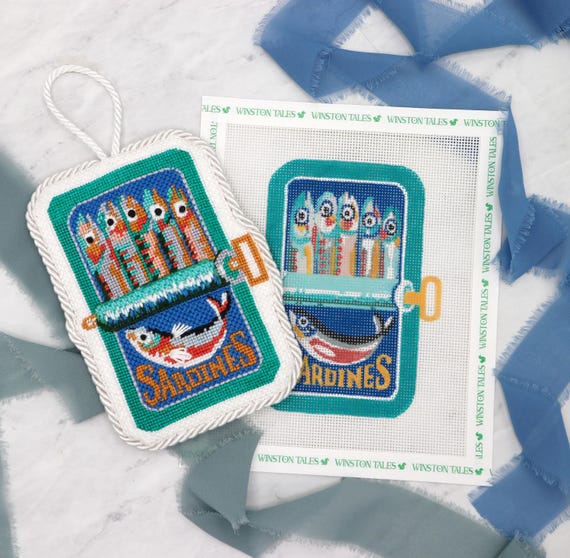 Sardine Squad Hand Painted Needlepoint Canvas on 18 Mesh | Craft Kit
