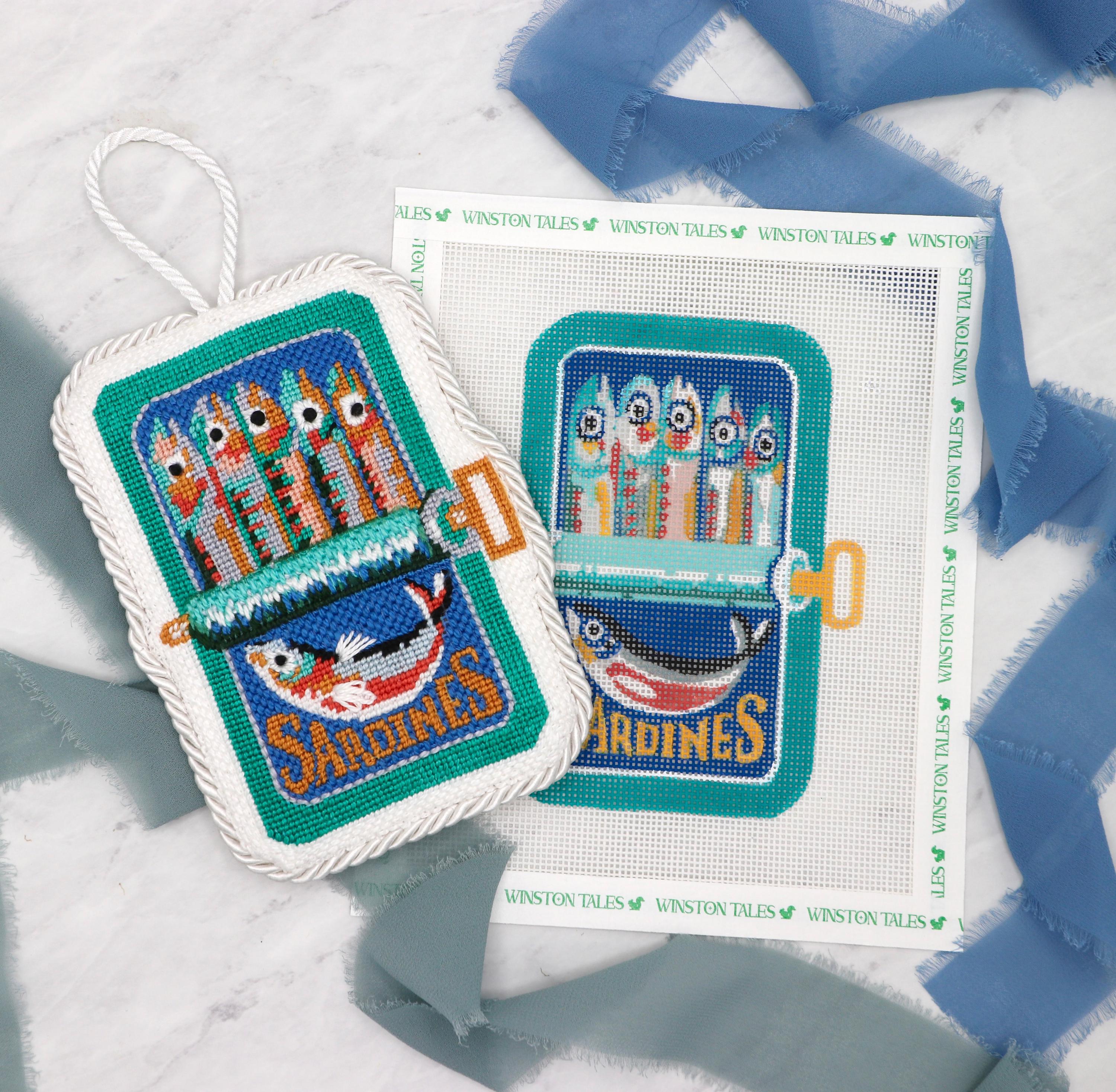 Sardine Squad Hand Painted Needlepoint Canvas on 18 Mesh | Craft Kit