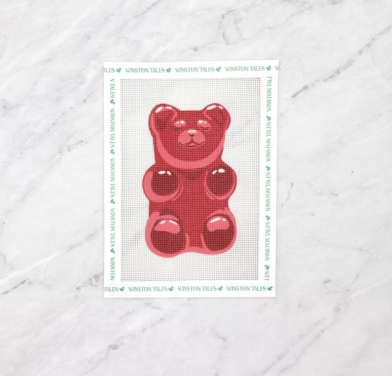 Gummy Bear Hand Painted Needlepoint Canvas | 18 mesh Red