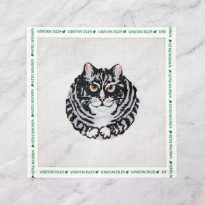Cat Hand Painted Needlepoint Canvas | Cat Portrait Round