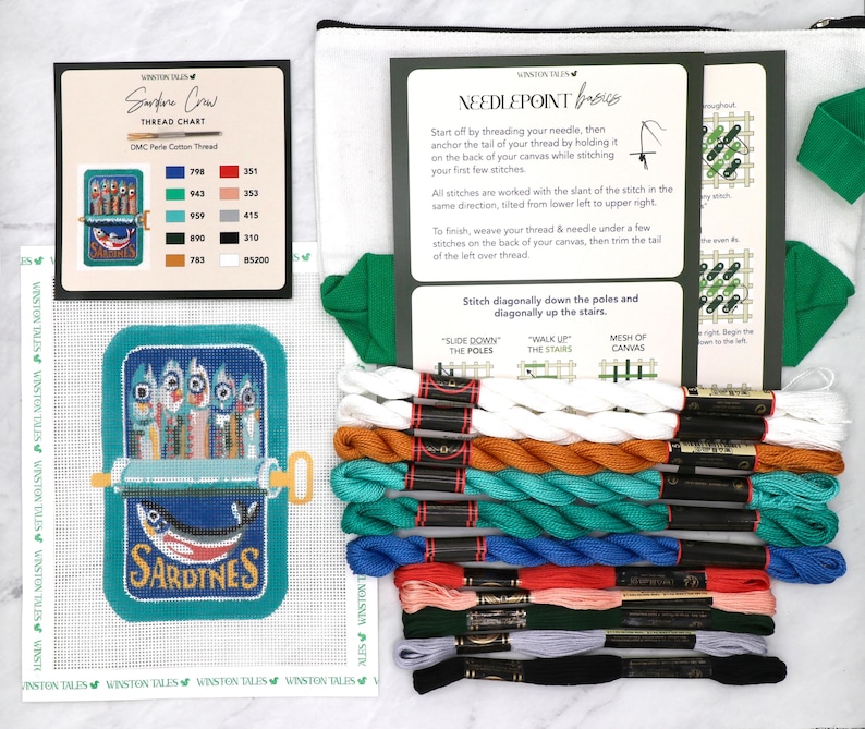 Sardine Squad Hand Painted Needlepoint Canvas on 18 Mesh | Craft Kit image 2