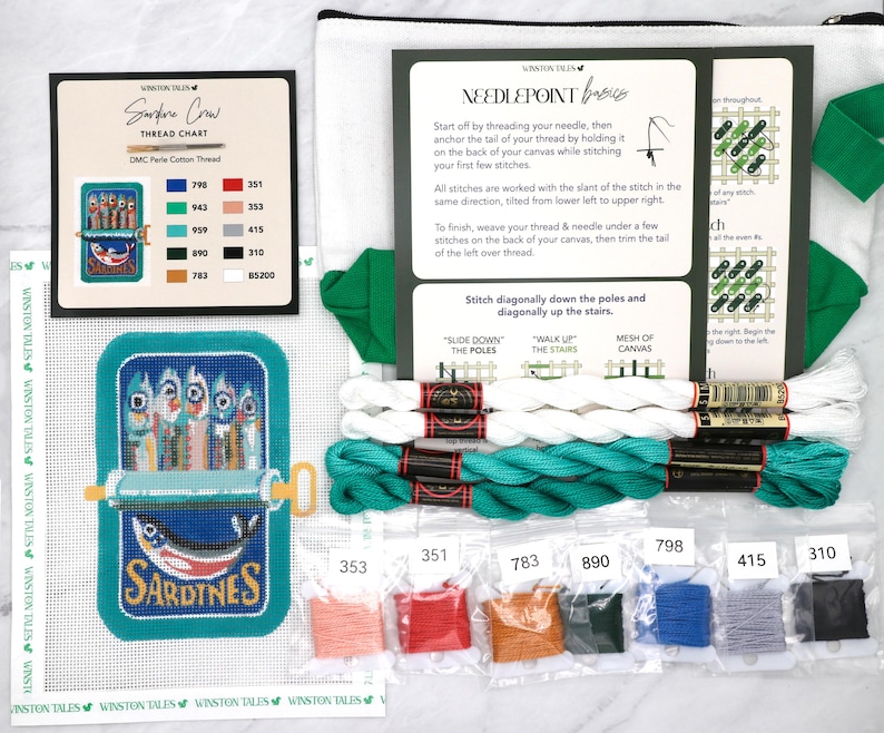 Sardine Squad Hand Painted Needlepoint Canvas on 18 Mesh | Craft Kit image 4