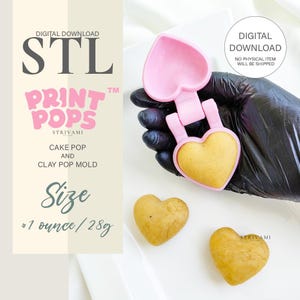 3D Heart Cake Pop Mold STL File - Digital Download | Print Pops™ | STL Cake Pop Mold, Digital Cake Pop Mold, 3D Mold Digital, Heart Cake Pop