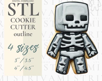 Skeleton Pixel Art Cookie Cutter: 3D Print STL File (Digital Download)