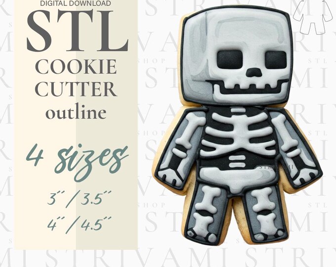 Skeleton Pixel Art Cookie Cutter: 3D Print STL File (Digital Download)