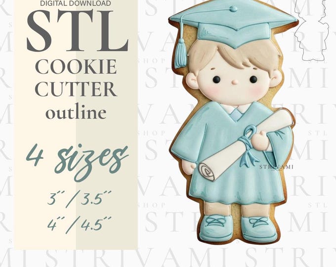Graduate Boy Cookie Cutter STL File: Diploma, Graduation (3D Print Digital Download)