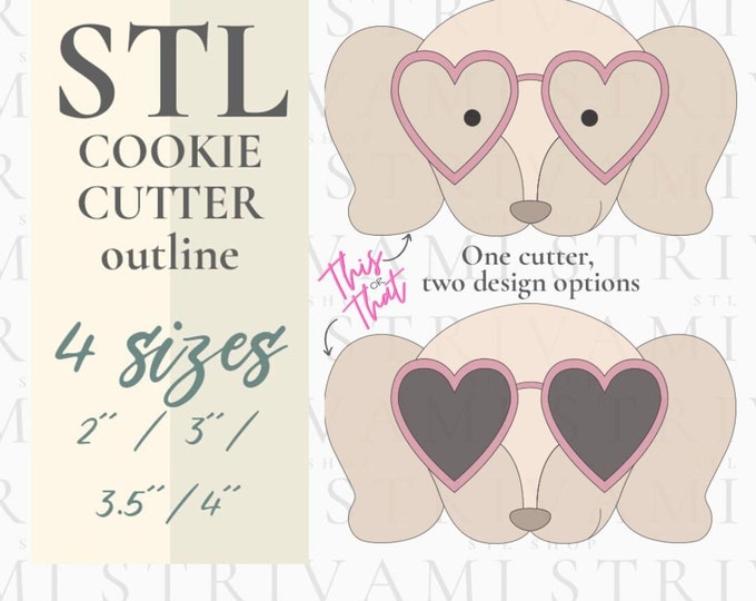 Dachshund Cookie Cutter STL File: Valentine's Day Dog with Heart Glasses (Digital Download)