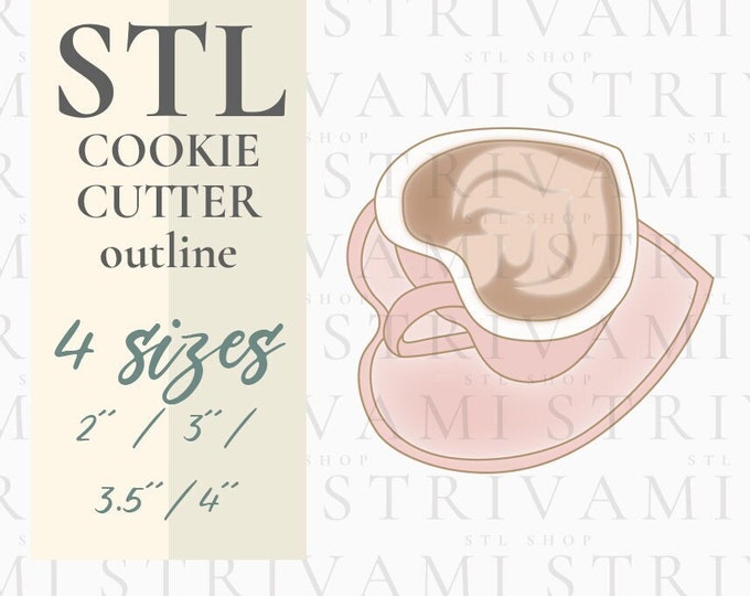 Heart Espresso Cup Cookie Cutter Outline STL File (Digital Download)