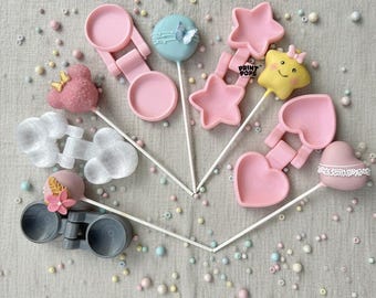 STARTER Print Pops™ Cake Pop Molds Set: Ball, Mouse, Star, Heart, Disk Shapes