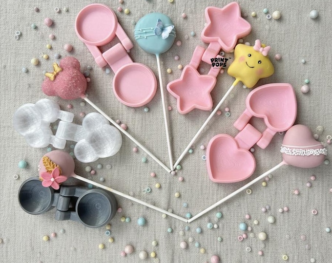STARTER Print Pops™ Cake Pop Molds Set: Ball, Mouse, Star, Heart, Disk Shapes