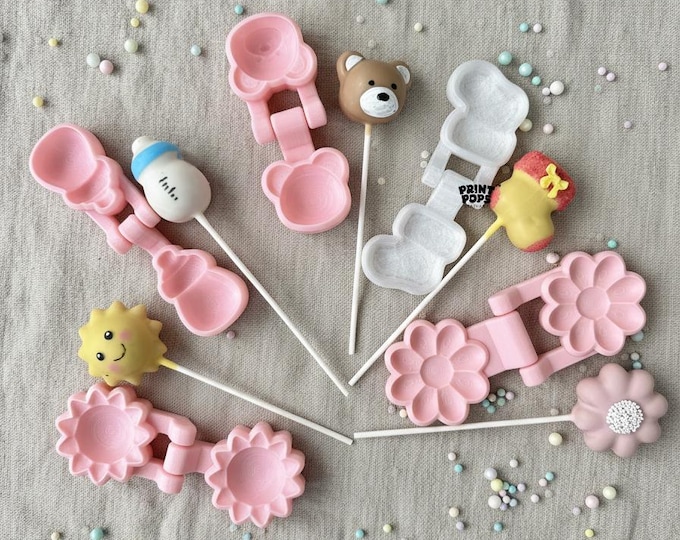 Baby Themed 3D Cake Pop Molds Set: Sun, Bottle, Bear, Sock, Flower Shapes