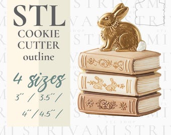 Bunny on Books Cookie Cutter Outline STL File (Digital Download)
