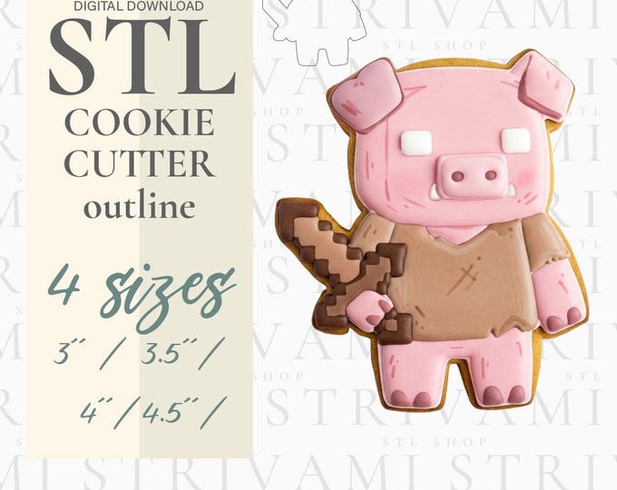 Pixel Art Pig Cookie Cutter STL File (Digital Download)